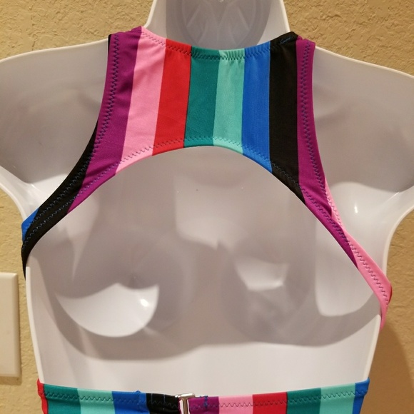 NWT Old Navy Rainbow Swim Top High Neck OPEN BACK… - Picture 3 of 3